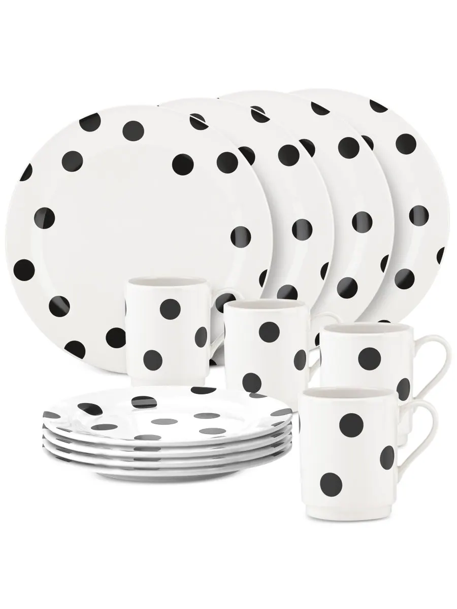 Набор посуды Deco Dot из 12 предметов, сервиз на 4 персоны, все со вкусом Kate spade new york — изображение 1 из 4, белый