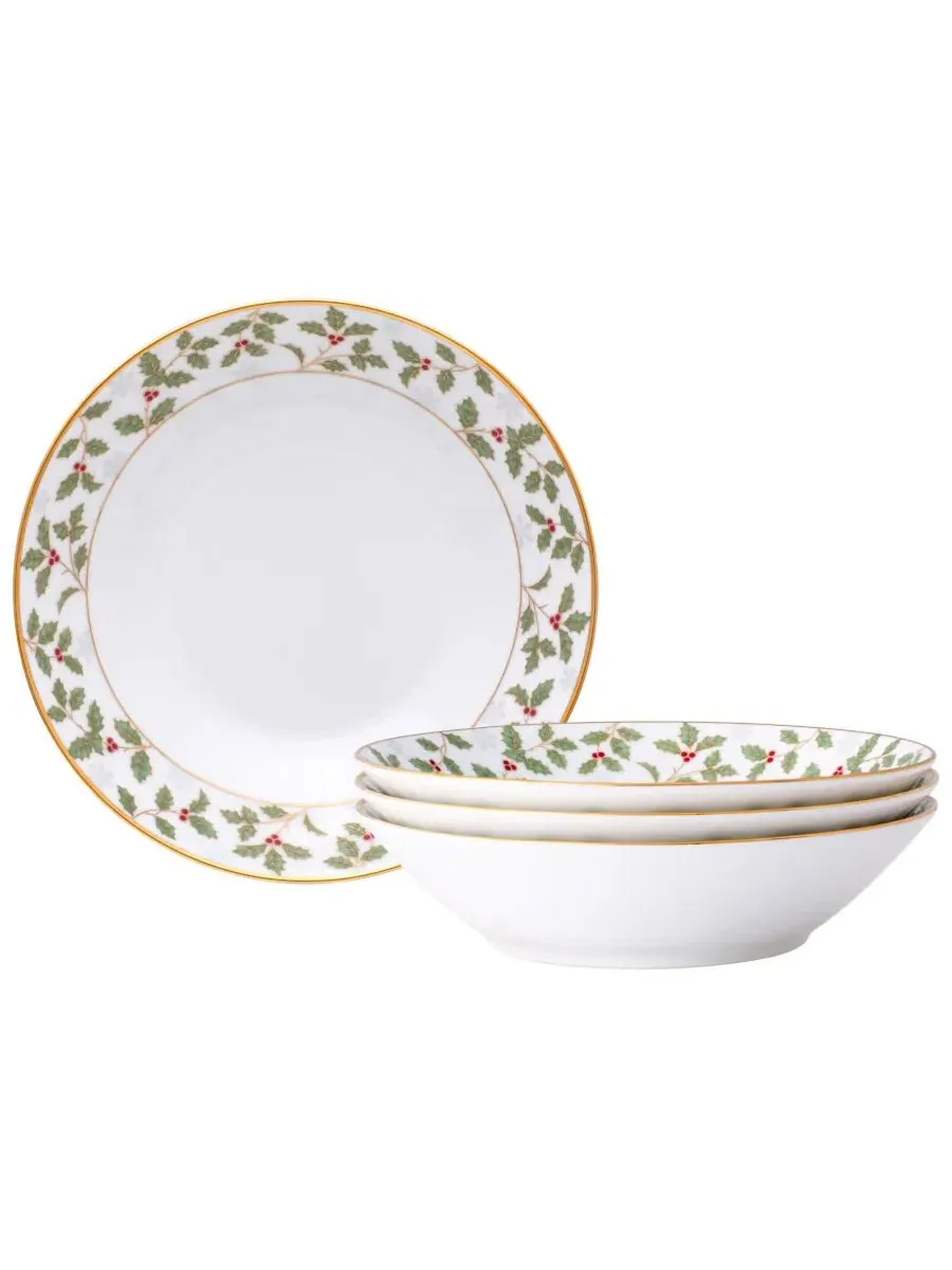 Набор из 4 суповых тарелок Holly & Berry Gold, 19 см , 340 г Noritake — изображение 1 из 12, белый зеленый