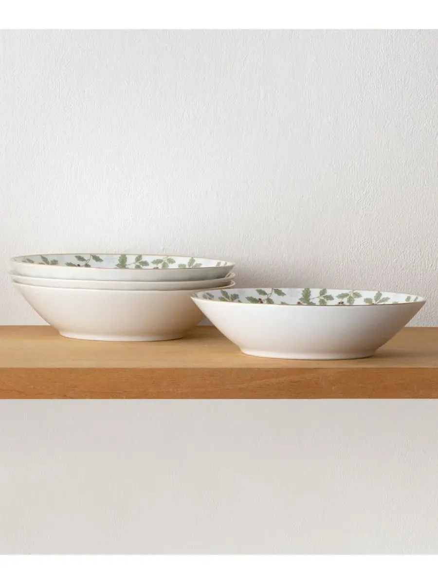 Набор из 4 суповых тарелок Holly & Berry Gold, 19 см , 340 г Noritake — изображение 2 из 12, белый зеленый