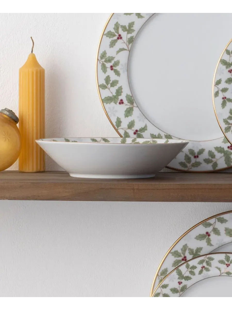 Набор из 4 суповых тарелок Holly & Berry Gold, 19 см , 340 г Noritake — изображение 10 из 12, белый зеленый