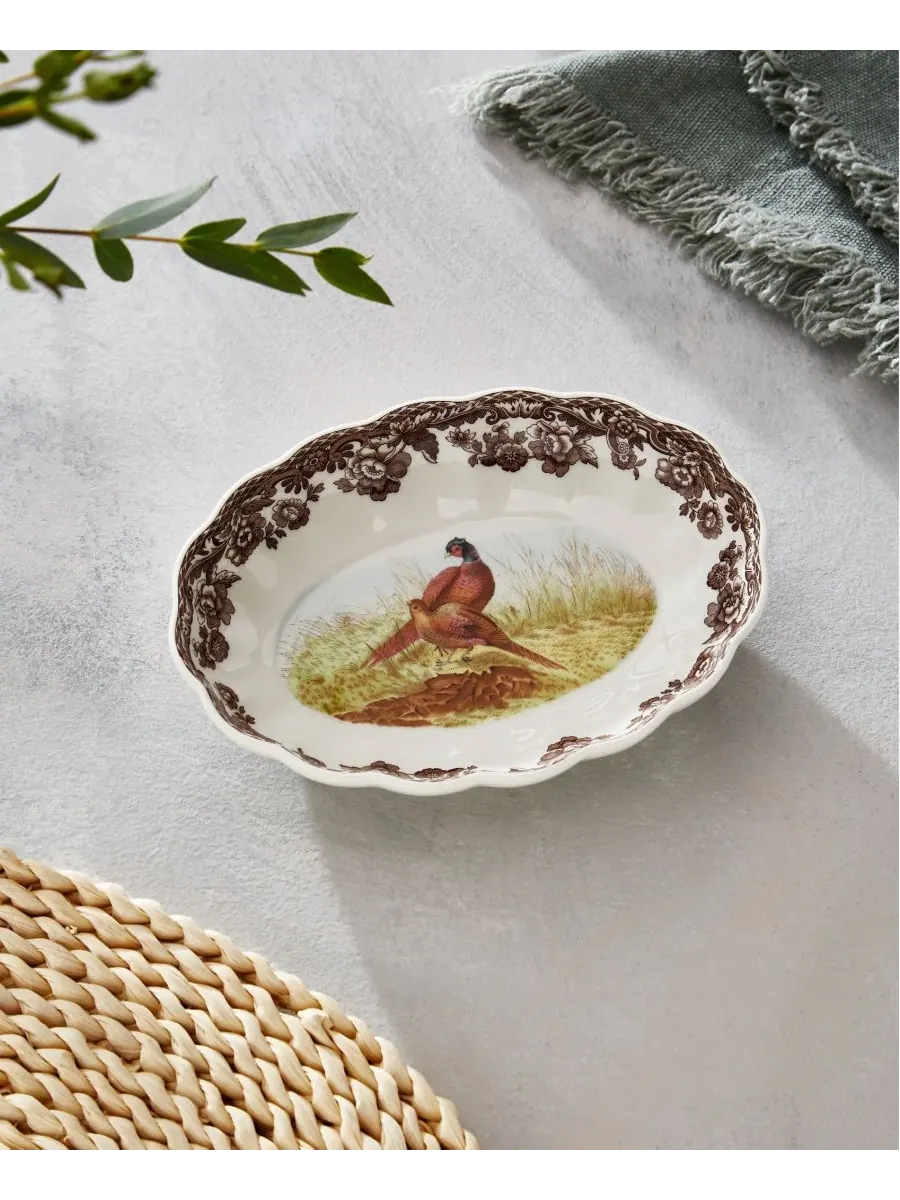 Овальные рифленые тарелки с изображением лесного фазана, набор из 2 штук Spode — изображение 2 из 6, коричневый