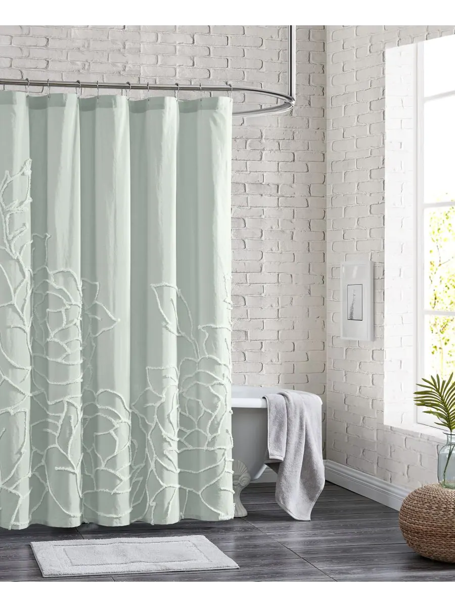 Шторка для душа из синели с розами, 72" x 72" Peri Home — изображение 1 из 5, зеленый