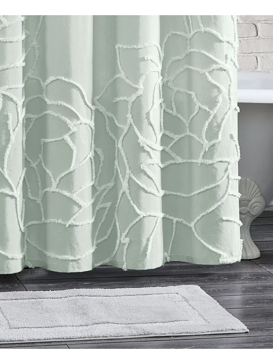 Шторка для душа из синели с розами, 72" x 72" Peri Home — изображение 3 из 5, зеленый