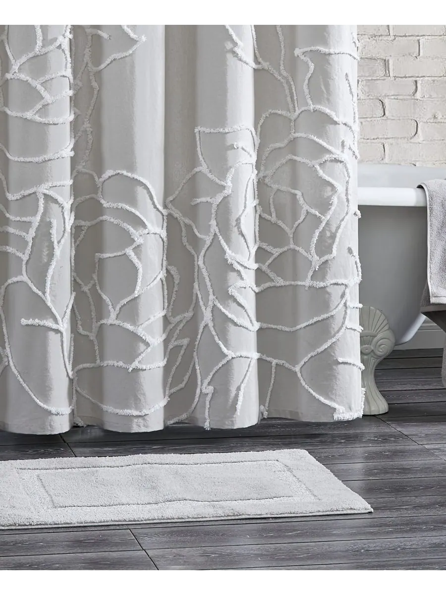 Шторка для душа из синели с розами, 72" x 72" Peri Home — изображение 3 из 4, серый