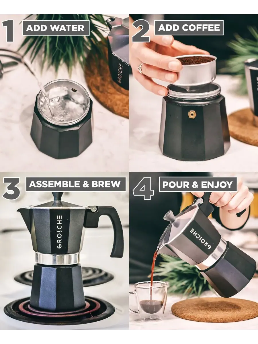 Кофеварка Milano для приготовления эспрессо на плите, мока-пот, на 9 чашек (440 мл) Grosche — изображение 3 из 10, черный