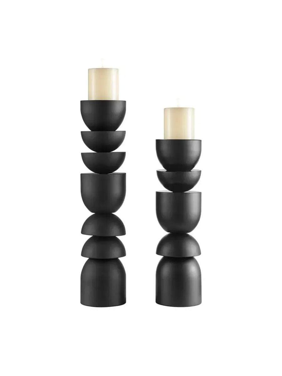 Набор из 2 скульптурных подставок для свечей Stacked Sculptural Metal Candle Holder Danya B — изображение 3 из 7, черный