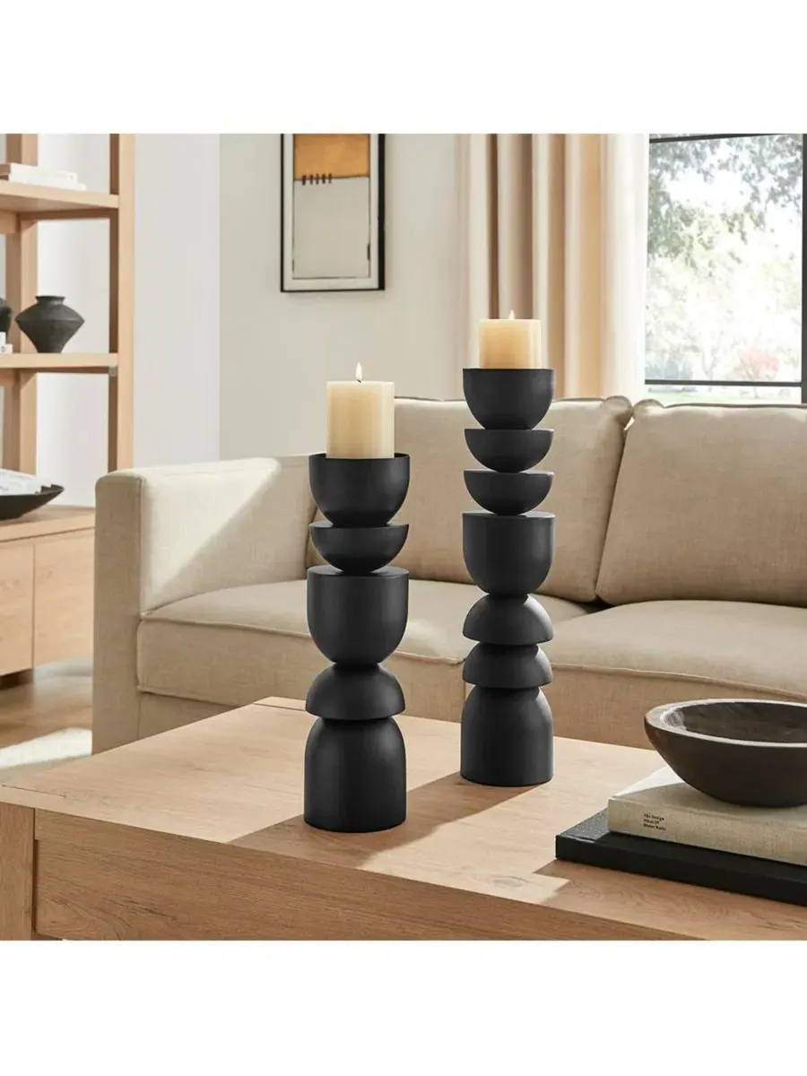 Набор из 2 скульптурных подставок для свечей Stacked Sculptural Metal Candle Holder Danya B — изображение 4 из 7, черный