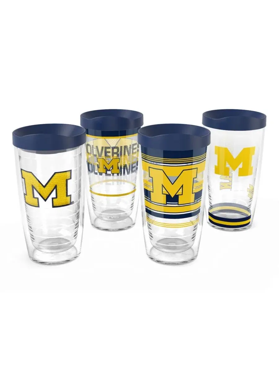Набор из 4 стаканов Tervis Classic 16 унций с эмблемой Michigan Wolverines, 473 мл Tervis