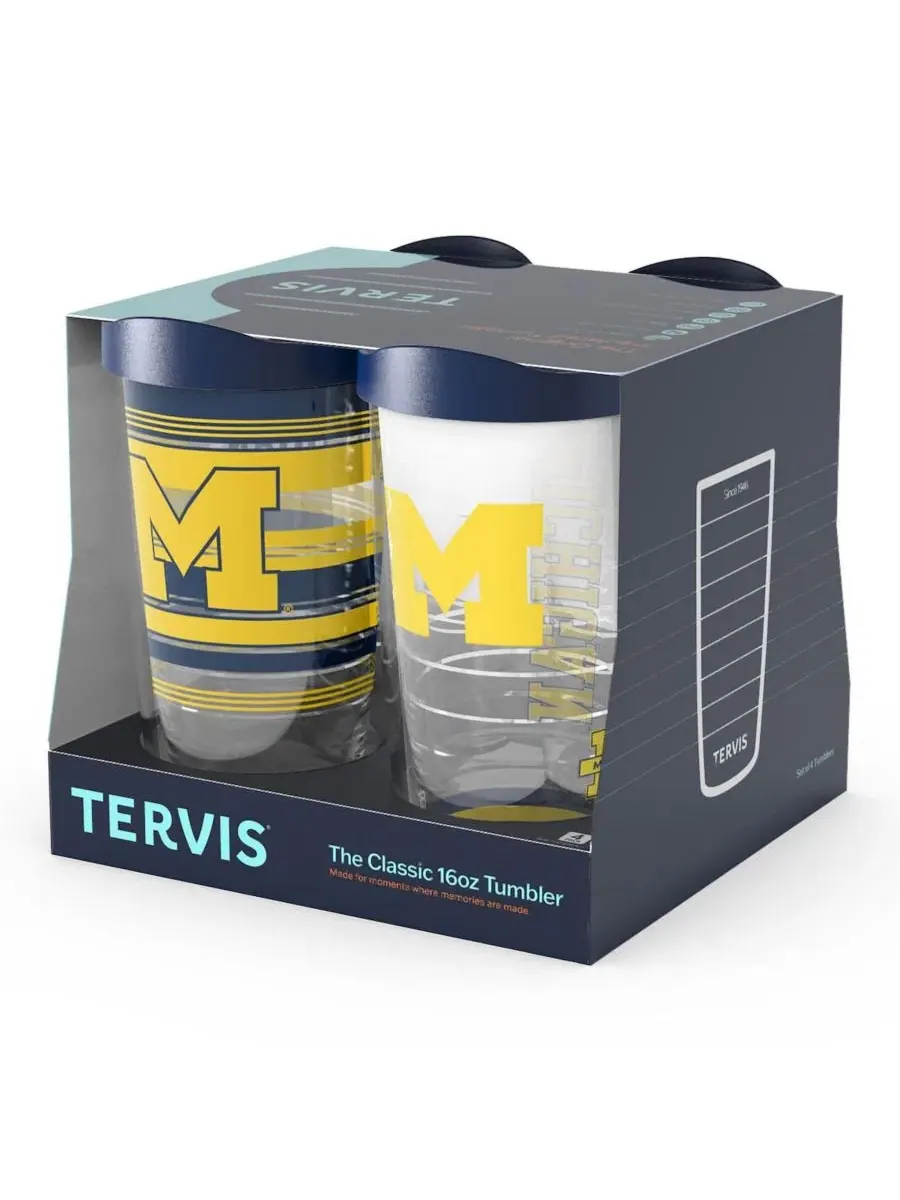 Набор из 4 стаканов Tervis Classic 16 унций с эмблемой Michigan Wolverines, 473 мл Tervis — изображение 3 из 5, нет цвета