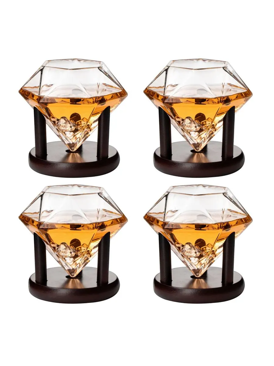 Набор из 4 деревянных подставок для бокалов Diamond Glasses — изображение 1 из 3, прозрачный