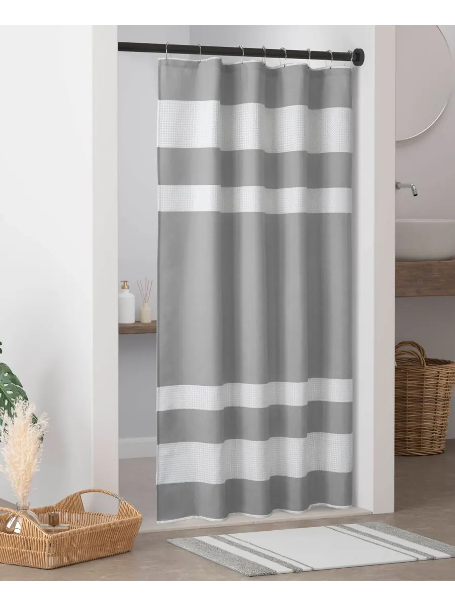 Шторка для душа Spa Waffle 3M-Scotchgard, 137 см x 198 см Madison Park — изображение 6 из 7, серый