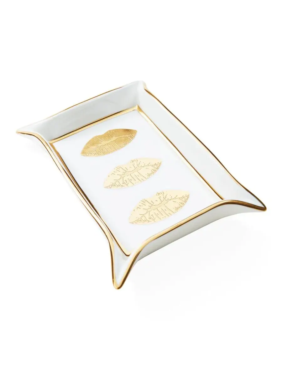 Поднос для мелочей Lips с принтом губ Jonathan Adler — изображение 1 из 4, белый золотистый