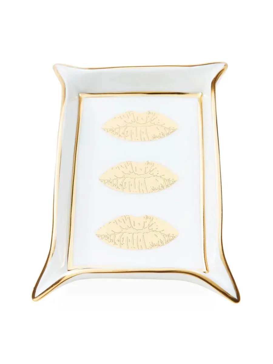 Поднос для мелочей Lips с принтом губ Jonathan Adler — изображение 2 из 4, белый золотистый