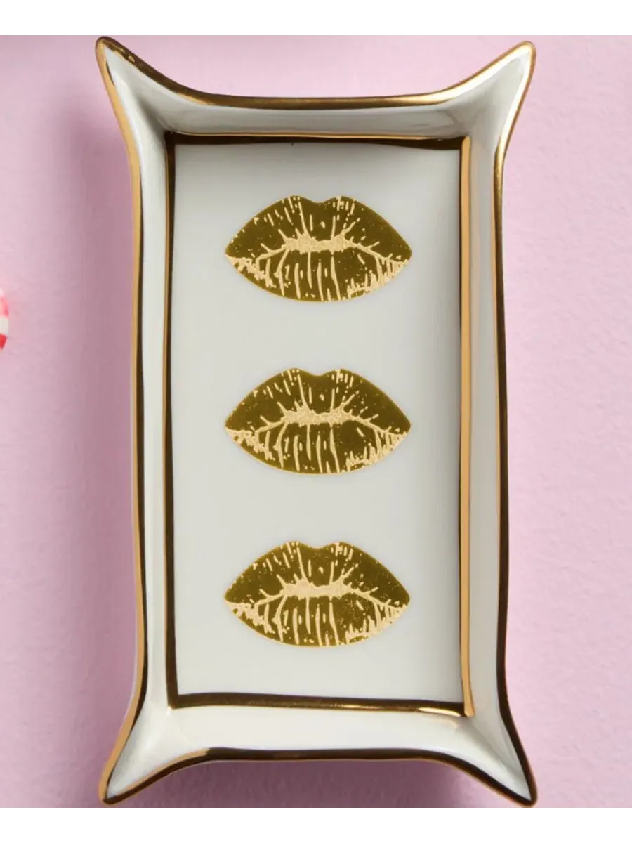 Поднос для мелочей Lips с принтом губ Jonathan Adler — изображение 3 из 4, белый золотистый