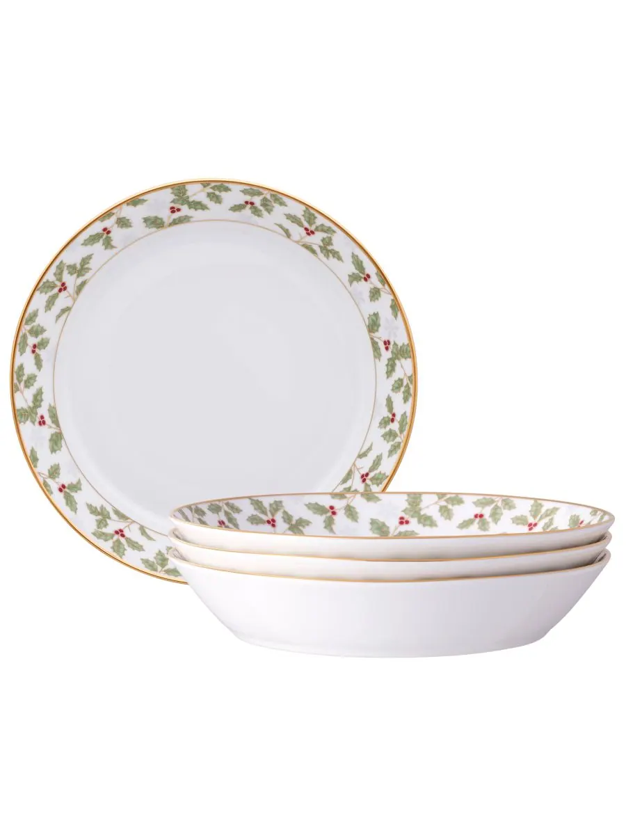 Набор из 4 обеденных тарелок Holly & Berry Gold, 9-3/4 дюйма, 43 унции Noritake — изображение 1 из 4, мульти