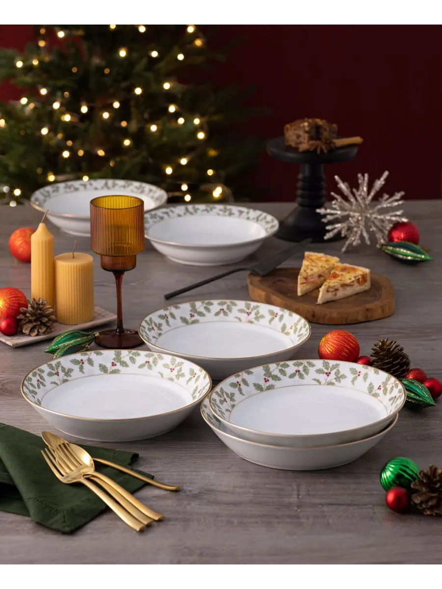 Набор из 4 обеденных тарелок Holly & Berry Gold, 9-3/4 дюйма, 43 унции Noritake — изображение 2 из 4, мульти