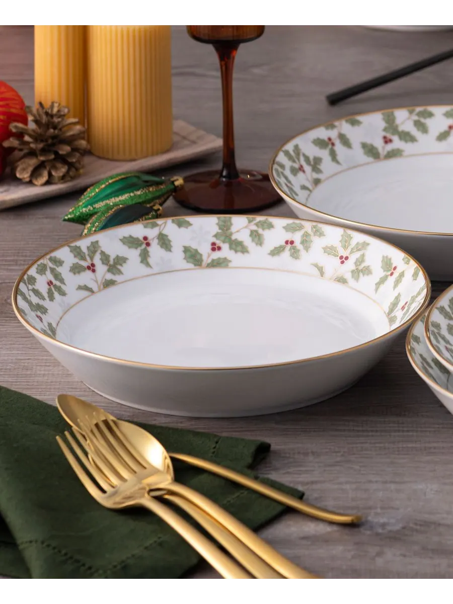 Набор из 4 обеденных тарелок Holly & Berry Gold, 9-3/4 дюйма, 43 унции Noritake — изображение 3 из 4, мульти