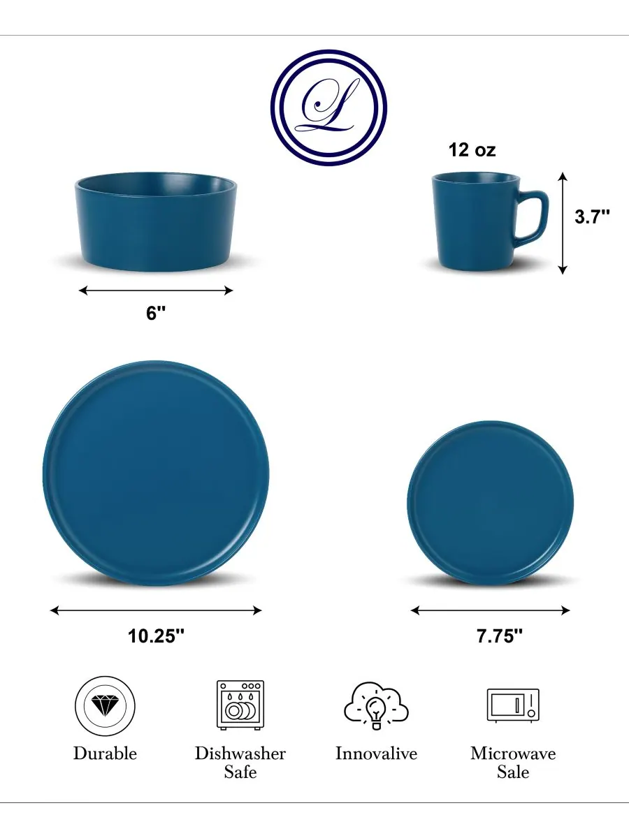 Lorren Home Trends Синий набор посуды из 16 предметов, на 4 персоны — изображение 5 из 6