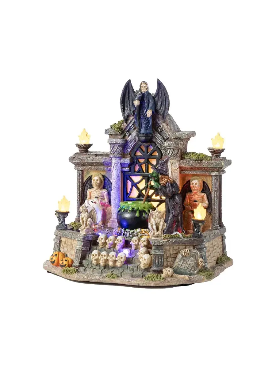 Светящаяся фигурка из смолы с привидениями Haunted House Village Glitzhome — мульти