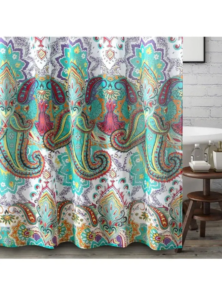 Шторка для ванной с принтом пейсли, 183x183 см, Nirvana Greenland Home Fashions — изображение 1 из 3, бирюзовый