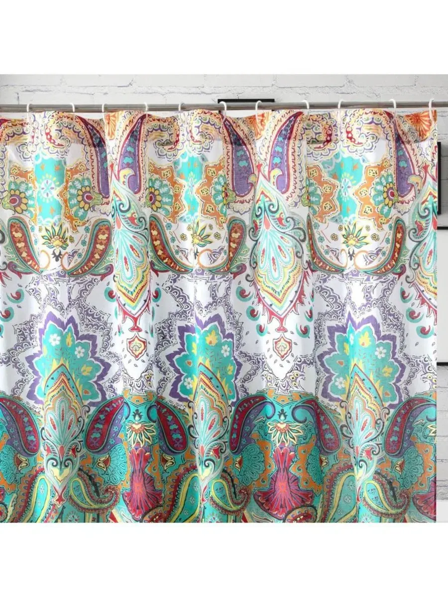 Шторка для ванной с принтом пейсли, 183x183 см, Nirvana Greenland Home Fashions — изображение 2 из 3, бирюзовый