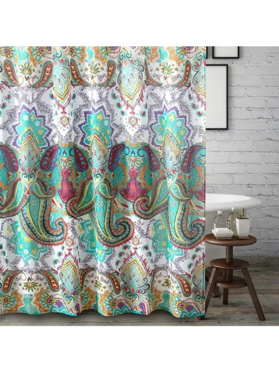 Шторка для ванной с принтом пейсли, 183x183 см, Nirvana Greenland Home Fashions — изображение 3 из 3, бирюзовый