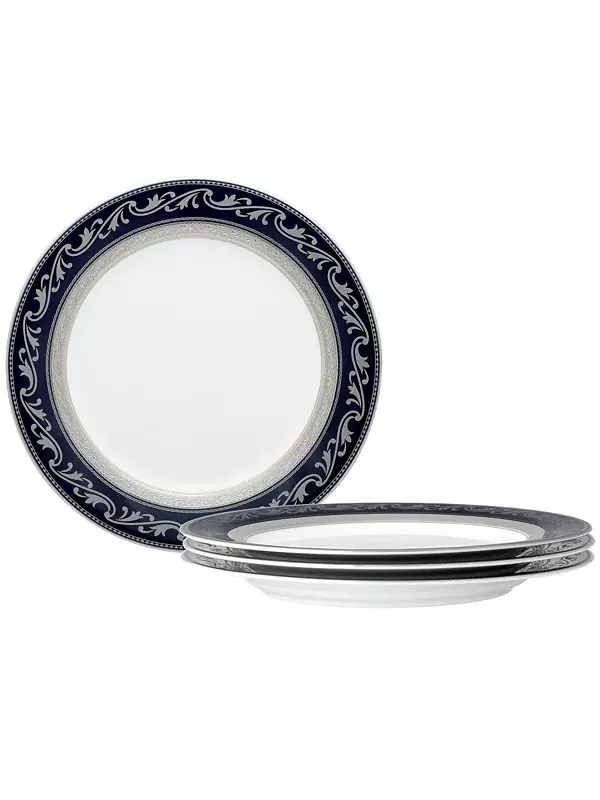 Набор из 4 декоративных тарелок Crestwood Cobalt Platinum, сервиз на 4 персоны Noritake — изображение 1 из 1, синий