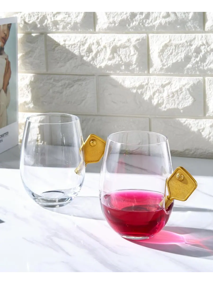 Набор из 2 хрустальных бокалов для вина без ножки для игры в пиклбол The Wine Savant — изображение 3 из 5, прозрачный