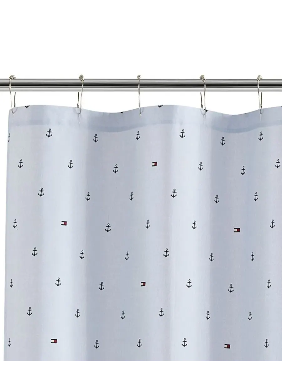 Шторка для ванной Anchor and Flag Printed, 183x183 см Tommy Hilfiger — изображение 2 из 3, белый бледный синий