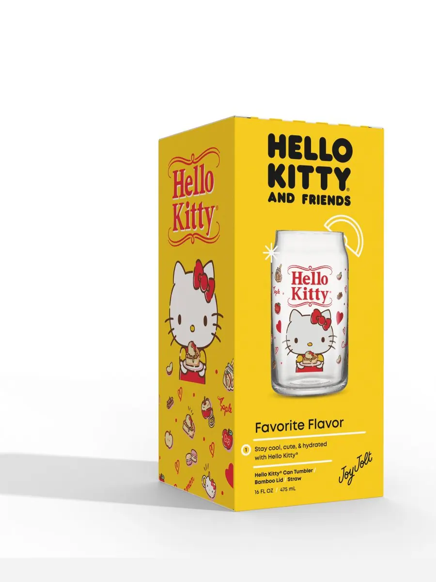 Любимый вкус Hello Kitty и ее друзей. Стеклянный стакан в форме банки Hello Kitty с деревянной — изображение 2 из 10, мульти