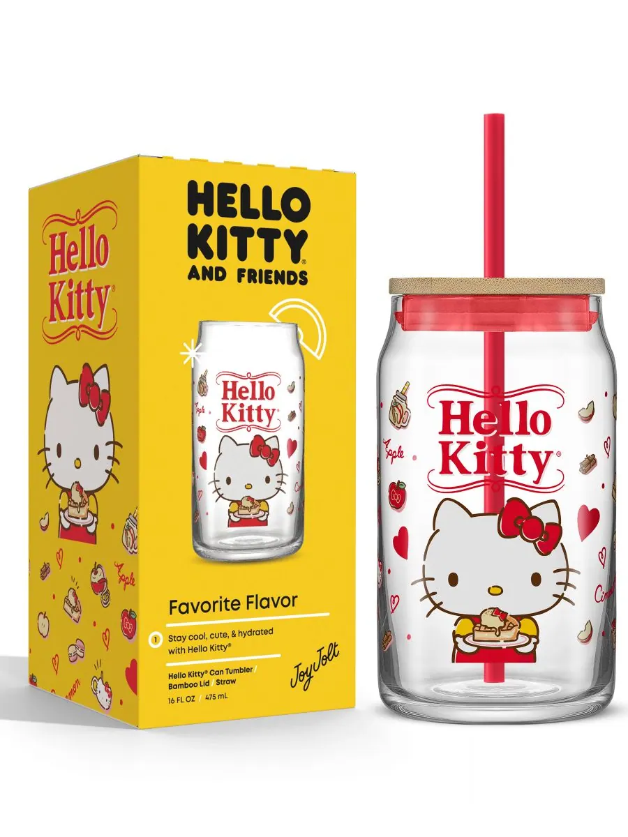 Любимый вкус Hello Kitty и ее друзей. Стеклянный стакан в форме банки Hello Kitty с деревянной — изображение 3 из 10, мульти