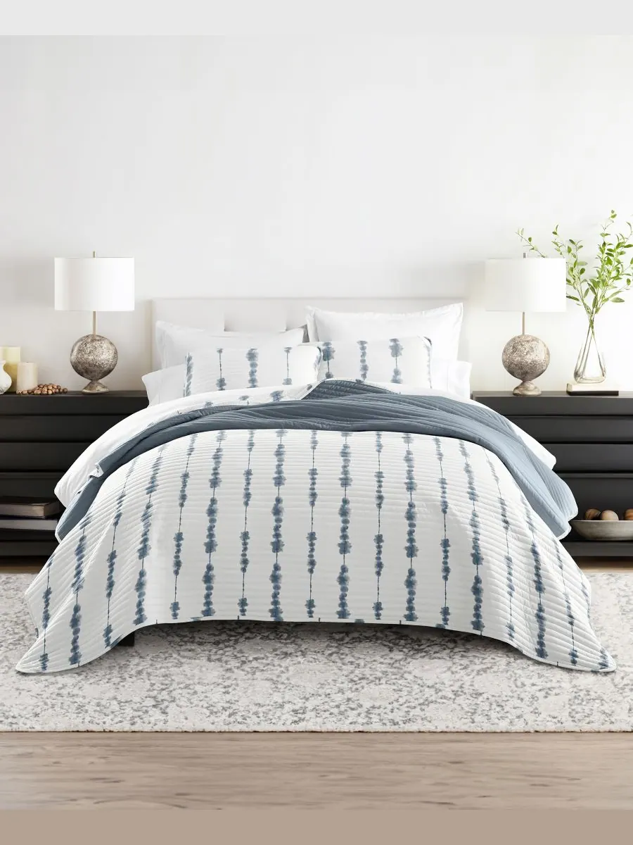 Двустороннее одеяло в технике сибори, 2 предмета, легкое, размер Twin/Twin XL Ienjoy Home — изображение 1 из 10, темно-синий
