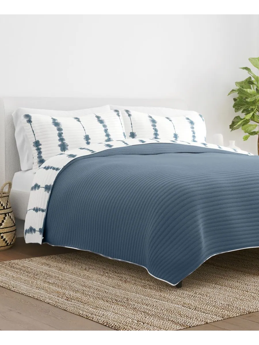 Двустороннее одеяло в технике сибори, 2 предмета, легкое, размер Twin/Twin XL Ienjoy Home — изображение 8 из 10, темно-синий