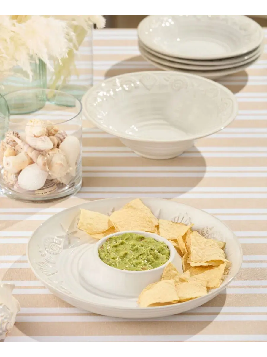 Набор для закусок из керамогранита с углублением для соуса, 34 см, Coastline Chip Dip Certified — изображение 4 из 4, бежевый
