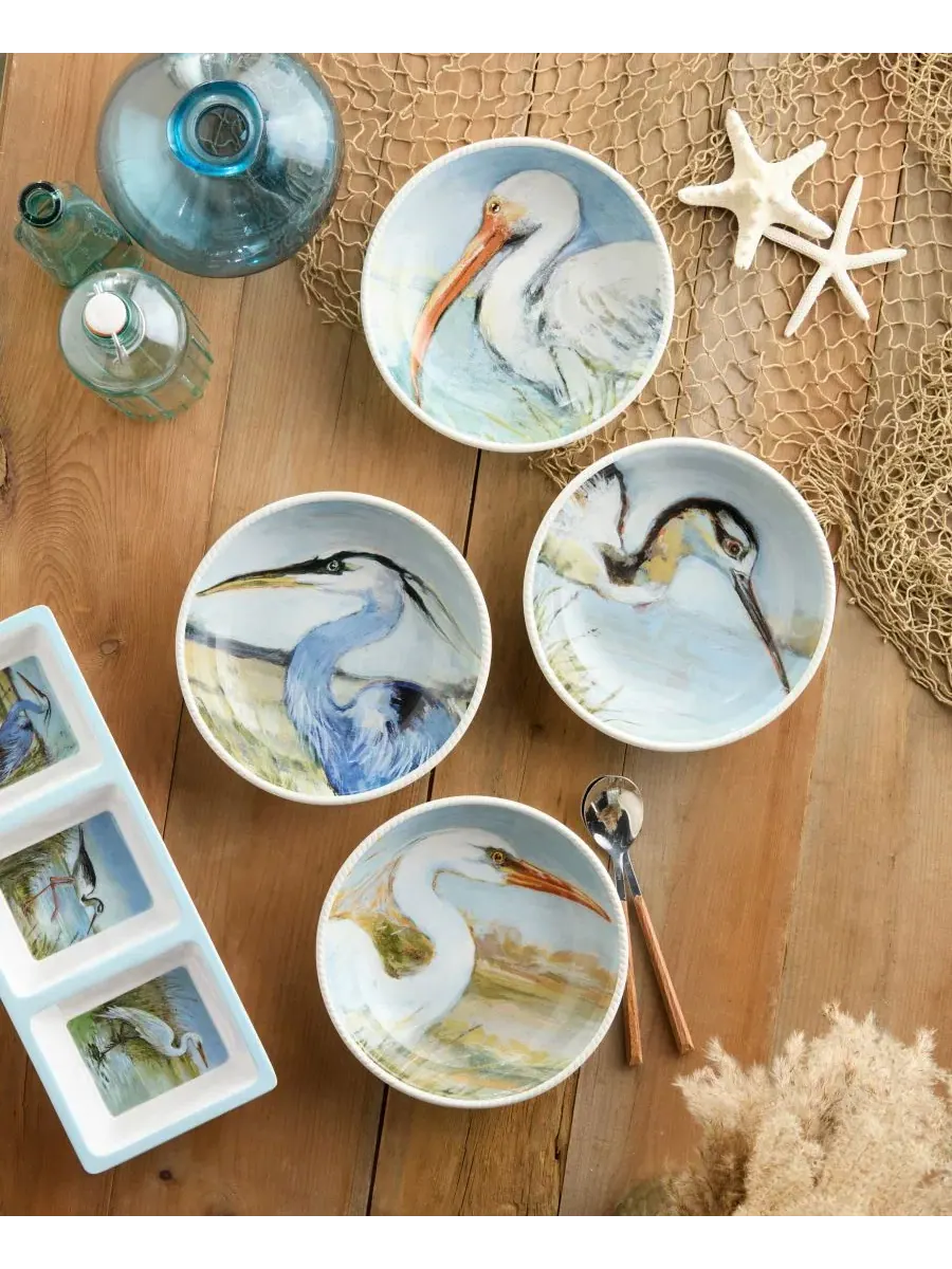 Набор суповых тарелок с принтом птиц Coastal Birds Certified International — изображение 9 из 10, мульти