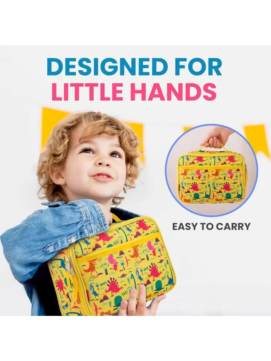 Термосумка для ланча с вместительным отделением и встроенной ручкой Zulay Kitchen, Dinosaurs — изображение 2 из 9