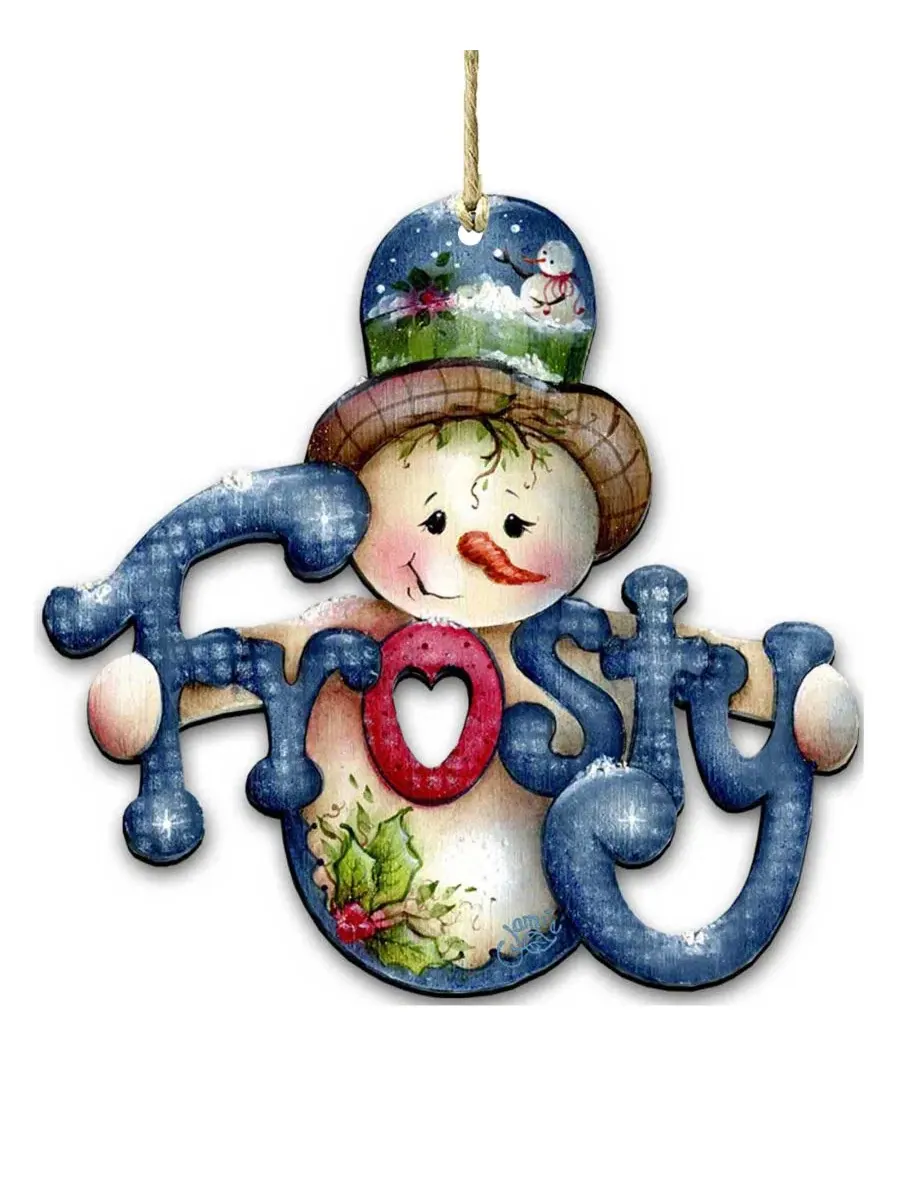 Елочная игрушка из дерева Frosty Wooden Holiday Ornament Designocracy
