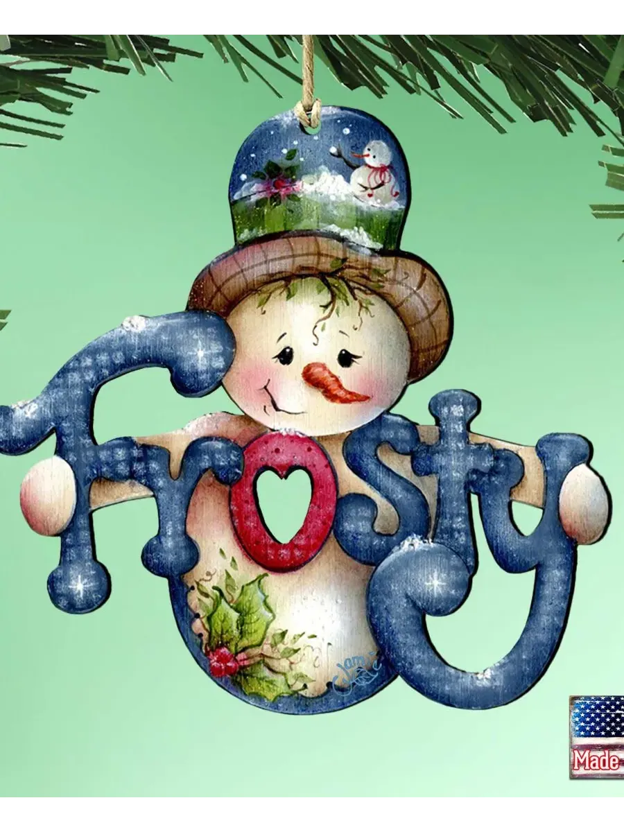 Елочная игрушка из дерева Frosty Wooden Holiday Ornament Designocracy — изображение 4 из 4, мульти