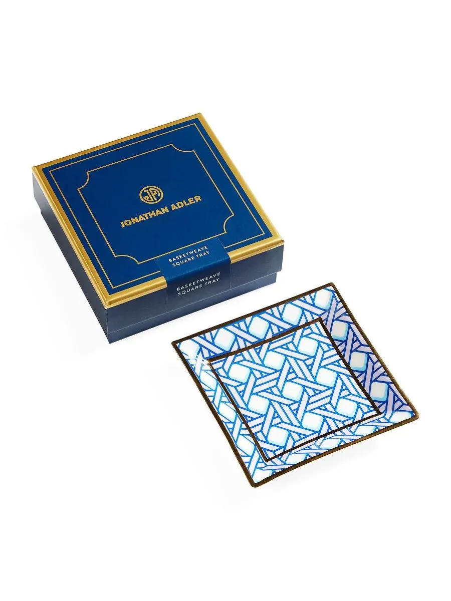 Квадратная тарелка Basketweave Pattern Jonathan Adler — изображение 2 из 3, синий белый фиолетовый