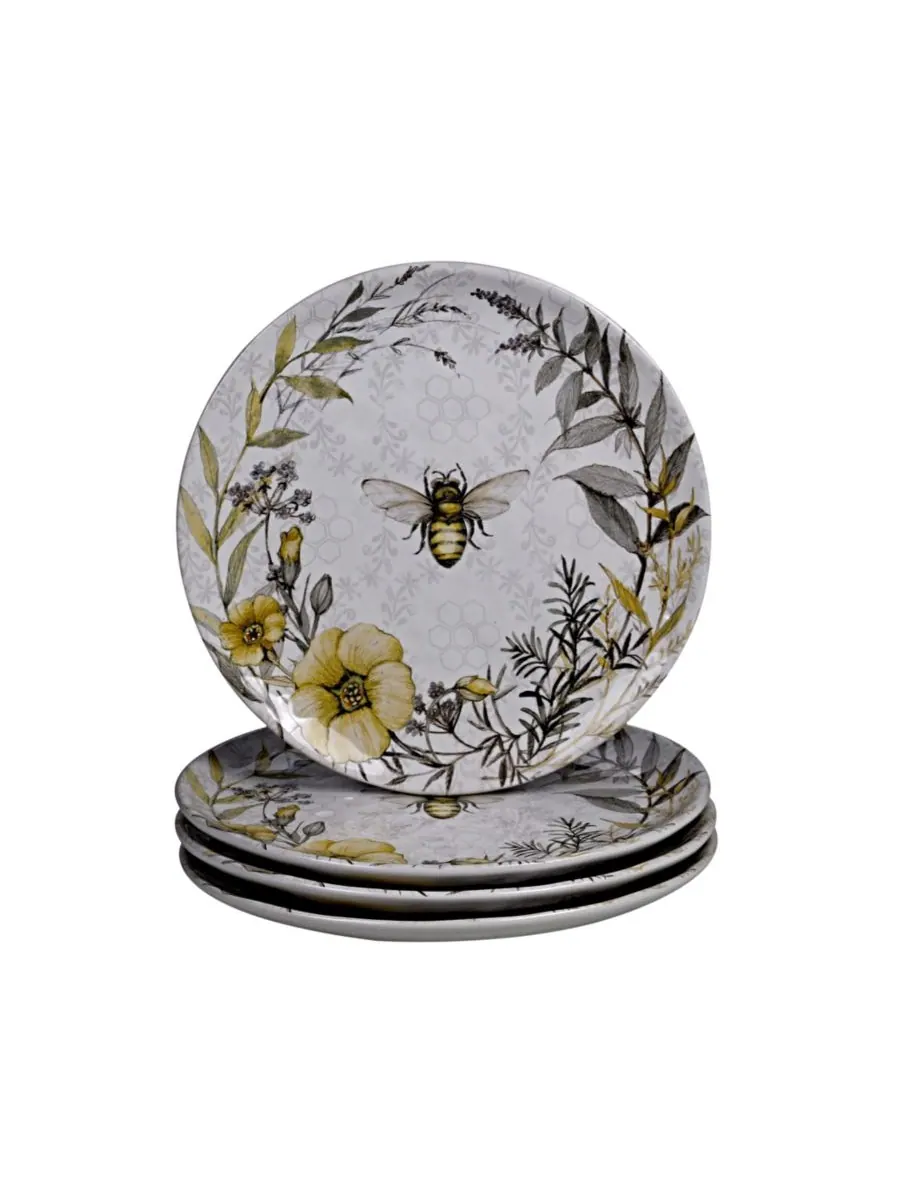 Набор обеденных тарелок Bee Sweet, 4 штуки Certified International — изображение 1 из 3, белый/желтый/черный