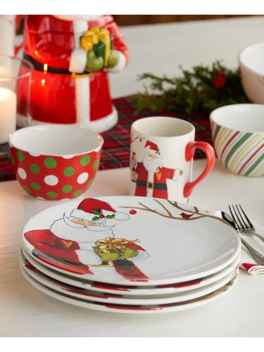 Набор тарелок для ужина Santa Delight, 4 шт, 28 см, керамические Certified International — изображение 3 из 4, мульти