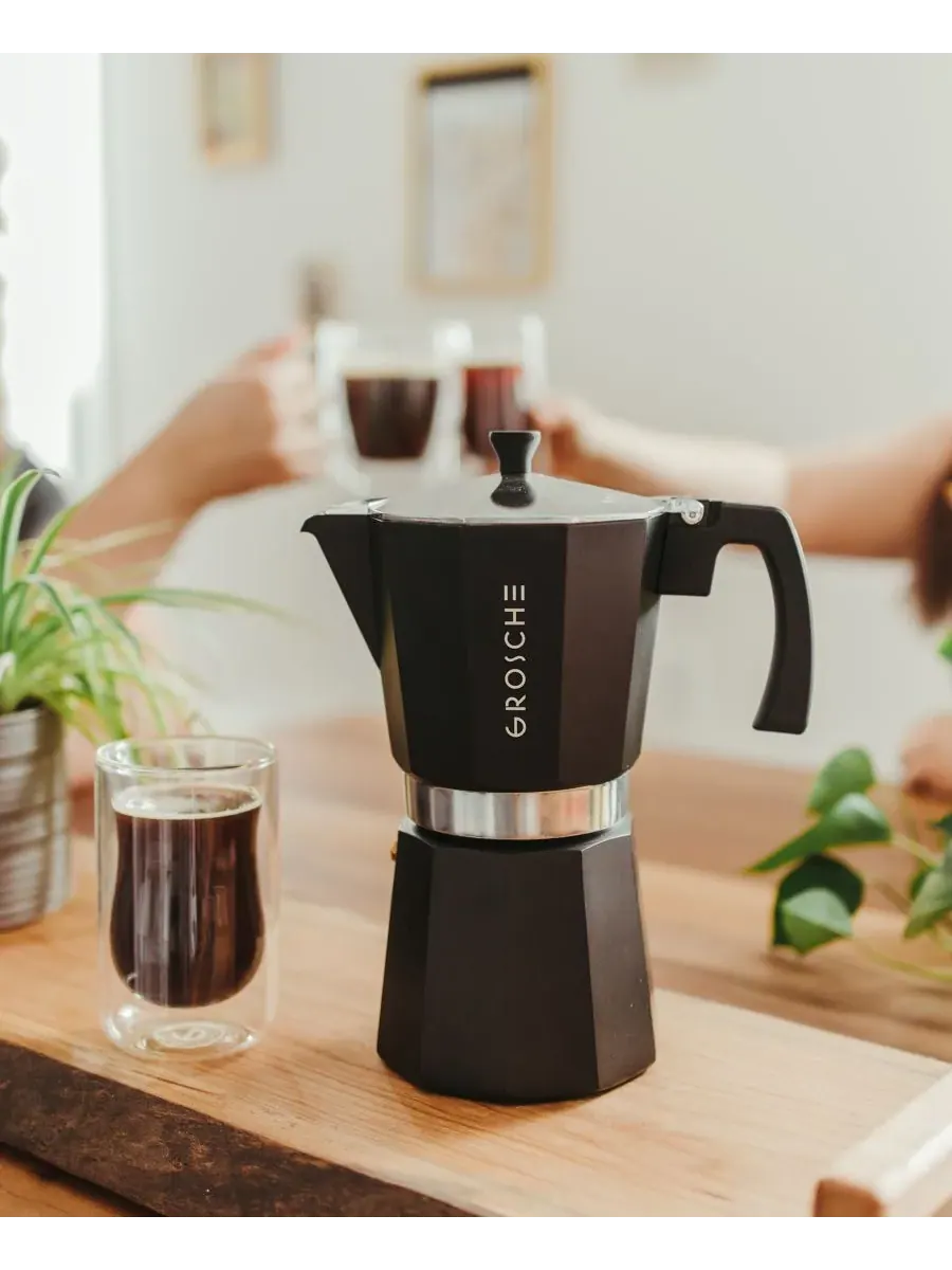 Кофеварка Milano Moka для приготовления эспрессо на плите, вместимость 12 чашек (795 мл) Grosche — изображение 2 из 7, черный