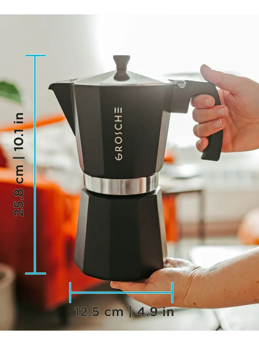 Кофеварка Milano Moka для приготовления эспрессо на плите, вместимость 12 чашек (795 мл) Grosche — изображение 3 из 7, черный