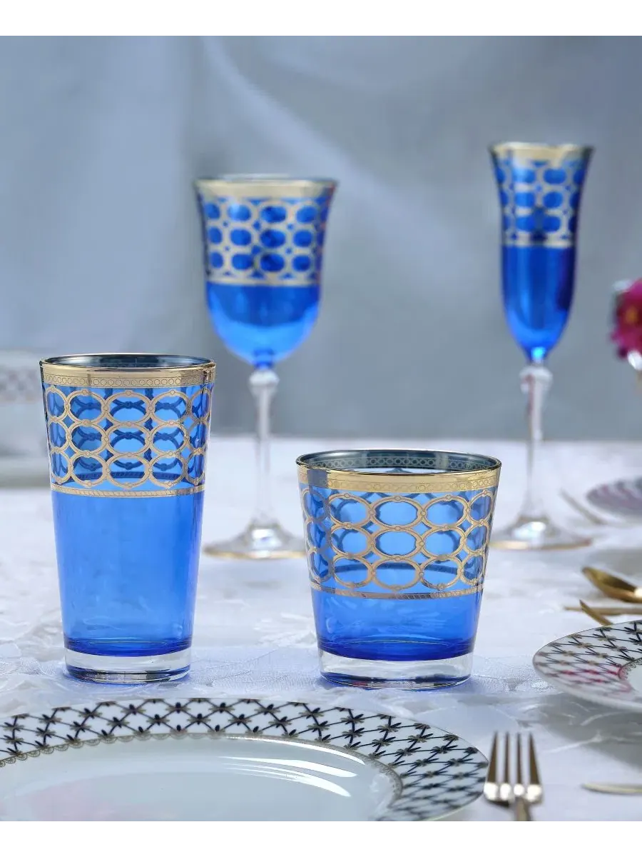 Набор из 4 стаканов Old Fashioned с золотыми кольцами — изображение 4 из 5, синий