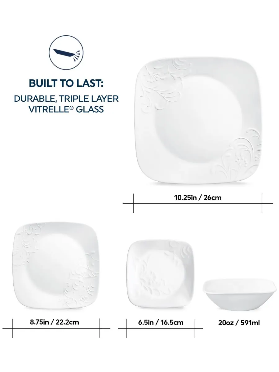Набор посуды Cherish Square из 16 предметов, на 4 персоны Corelle — изображение 2 из 7, белый