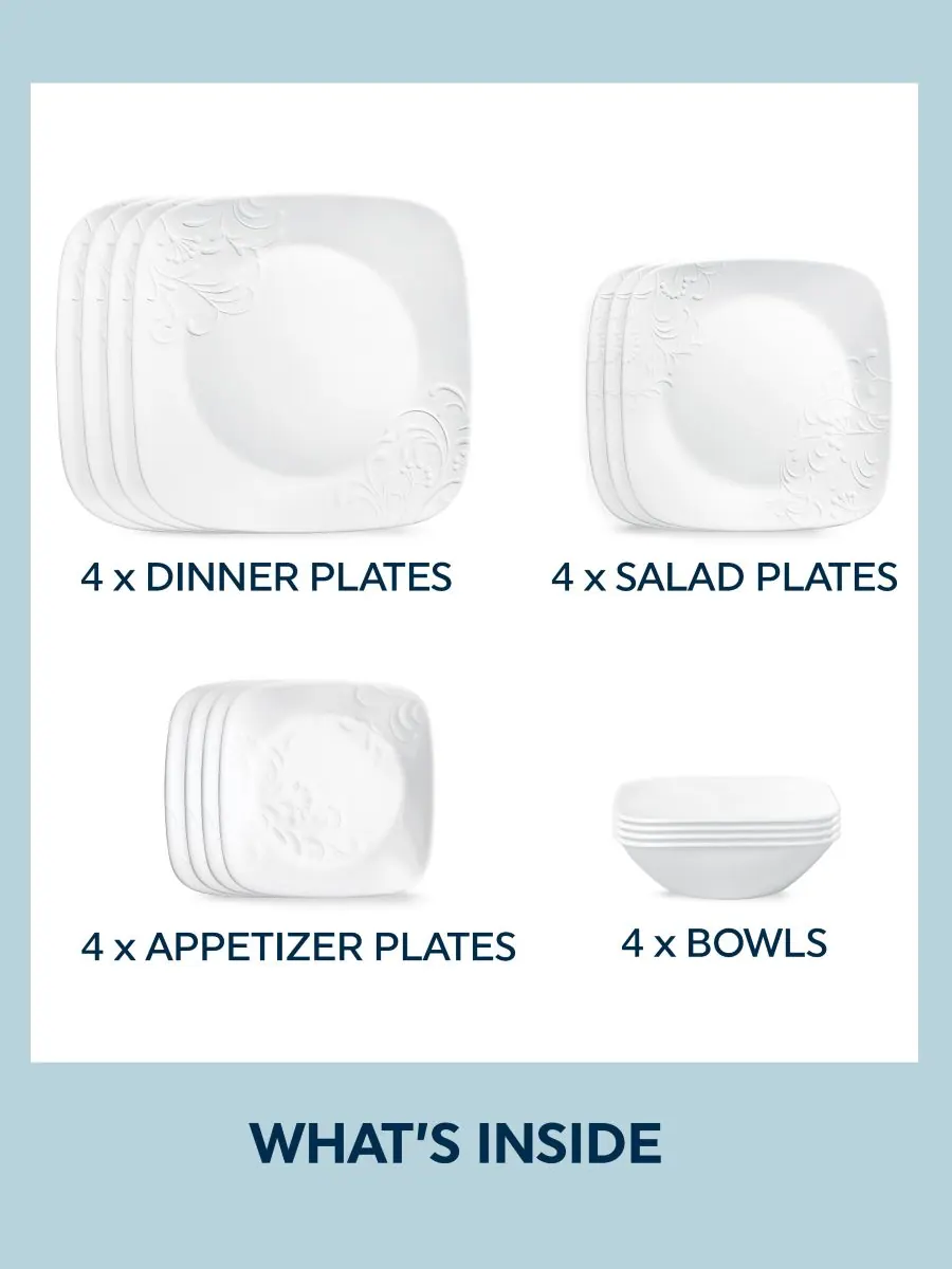 Набор посуды Cherish Square из 16 предметов, на 4 персоны Corelle — изображение 6 из 7, белый