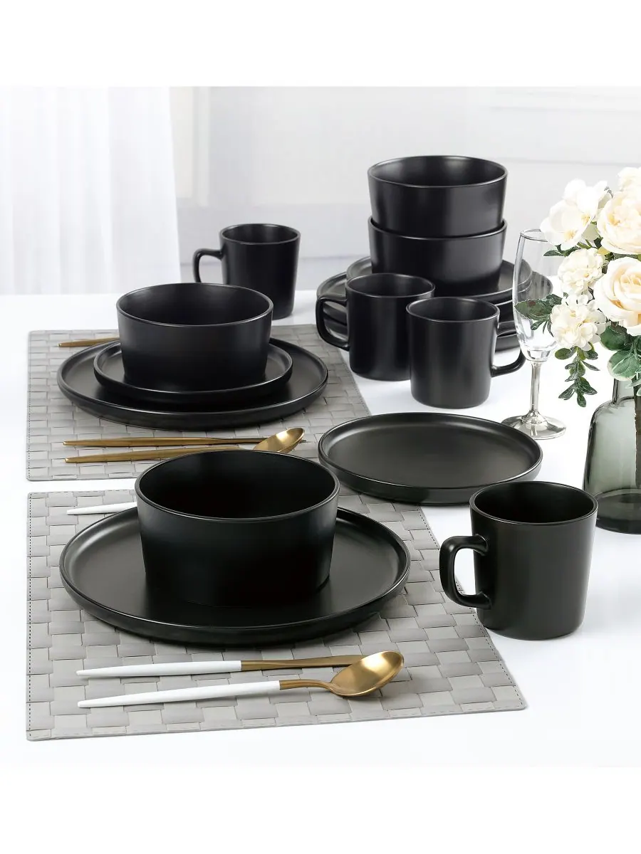 Lorren Home Trends Черный столовый сервиз из 16 предметов, на 4 персоны — изображение 6 из 6