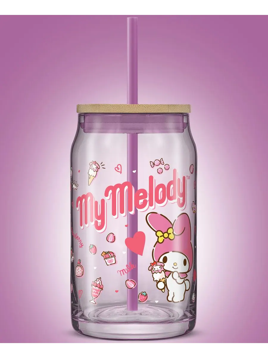 Стакан в форме банки с изображением любимого вкуса Hello Kitty и ее друзей - My Melody, с — изображение 4 из 9, мульти