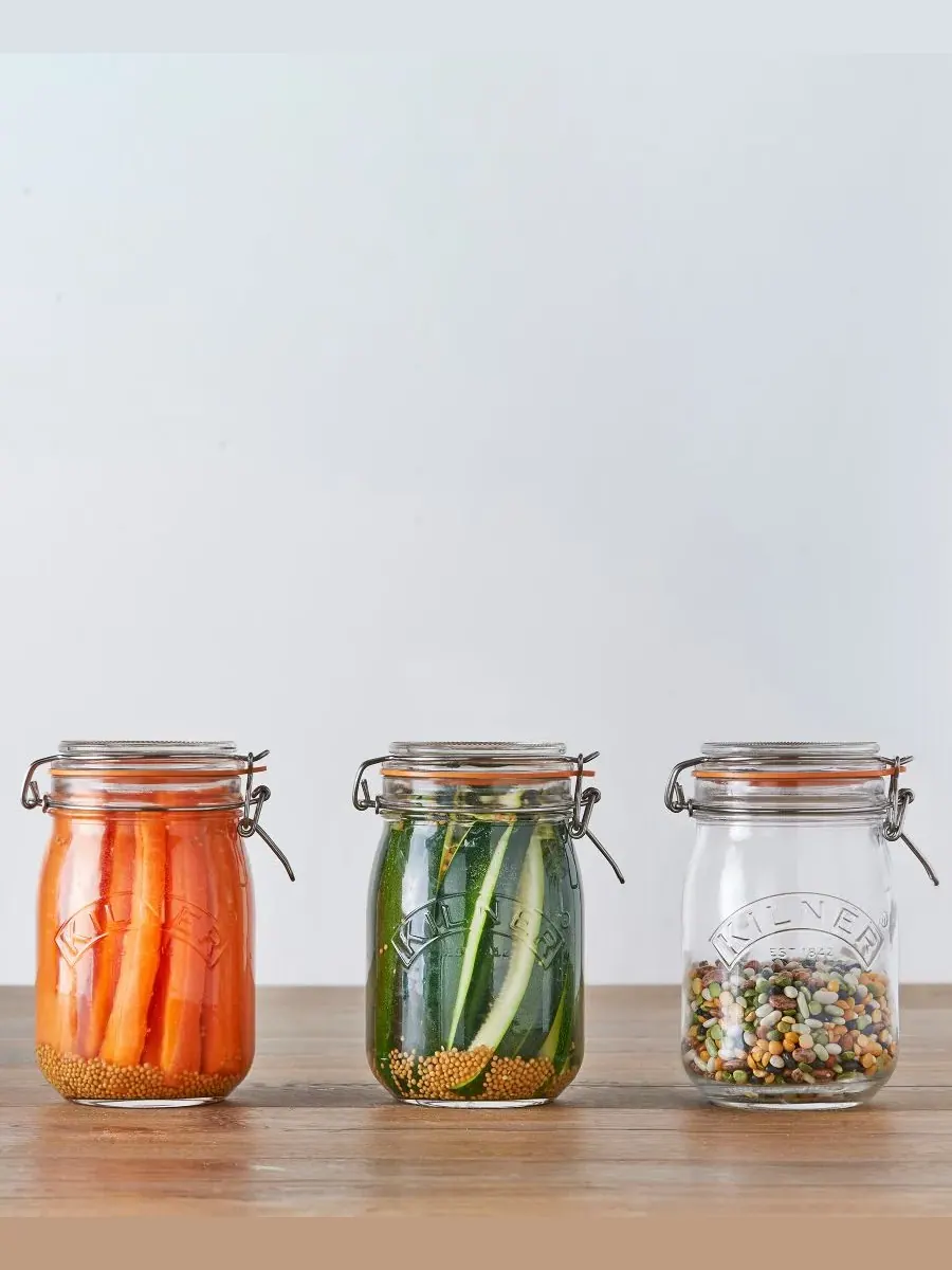 Набор из 4 квадратных банок с защелкивающимися крышками Kilner — изображение 3 из 5, прозрачный
