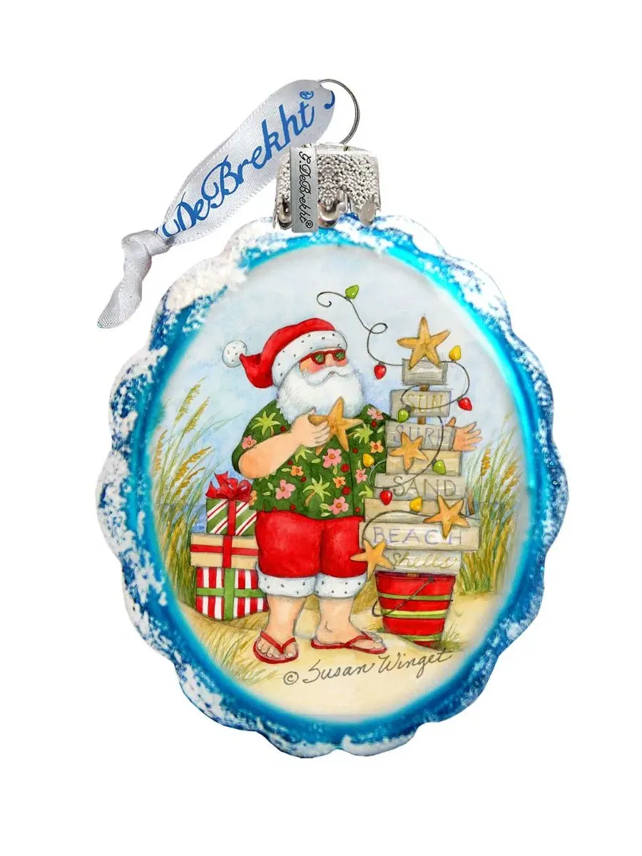 Елочная игрушка из стекла с рождественской елкой, Santa with Christmas Tree Designocracy